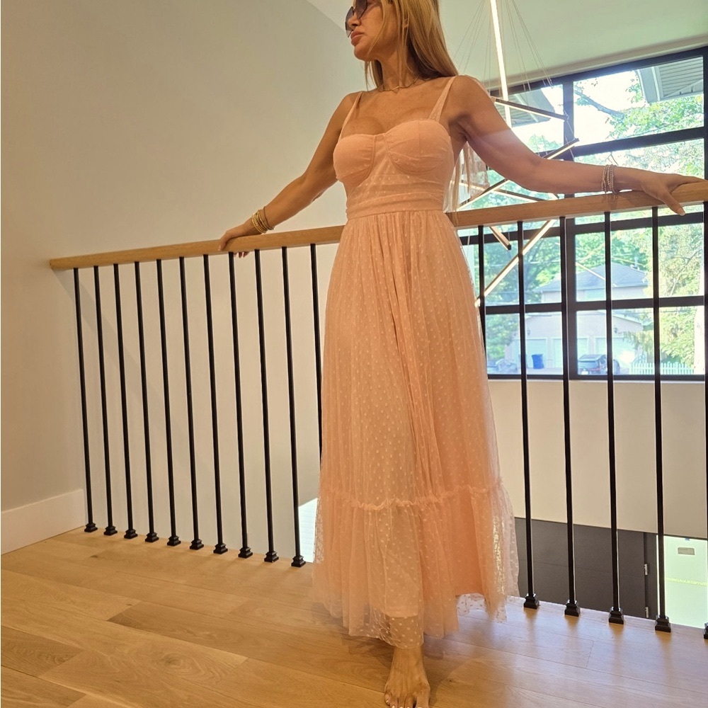 Pink Ruffled Tiered Maxi Sundress for Wedding Guest